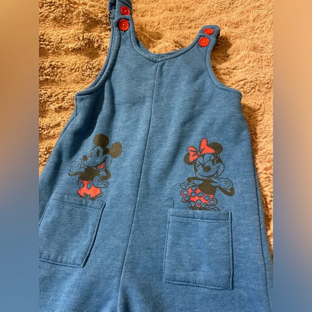 EUC Mickey and Minnie Disney Blue Unisex Soft Fleece Overalls